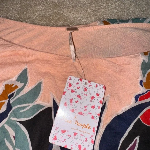 Free People Peach Floral One-Shoulder Blouse - Picture 3 of 4